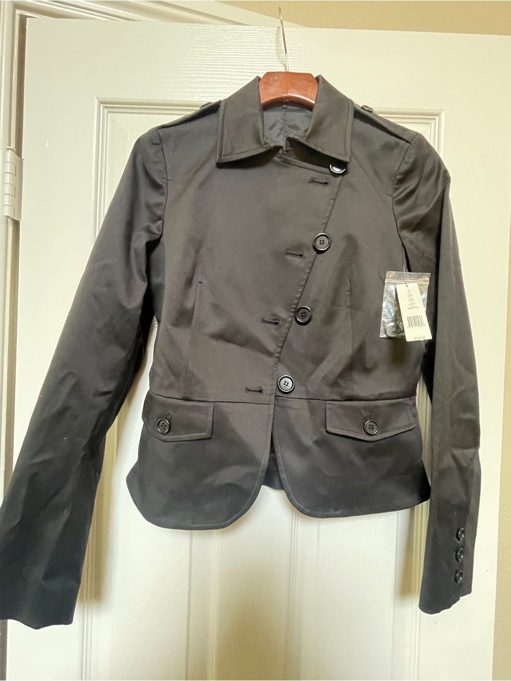Windsor Black Asymmetric Button Pea Coat